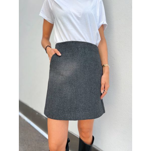Willa Wool Mix Mini Skirt - Dark Grey Melange