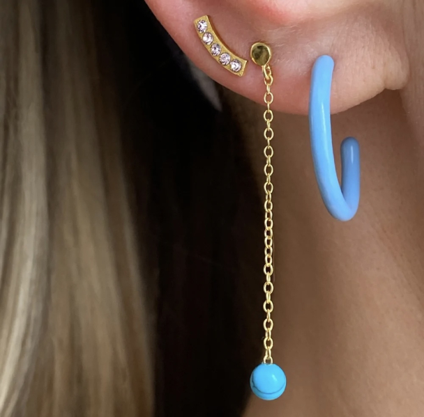 Color Hoops Medium Pair Enamel - Light Blue  - Image 3