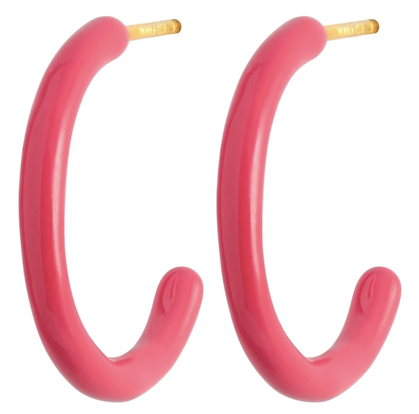 Color Hoops Medium Pair Enamel - Pink  - Image 1
