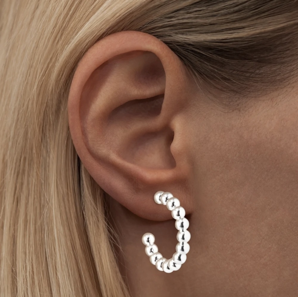 Color Ball Hoops - Large Pair Silver Plated  - Image 3