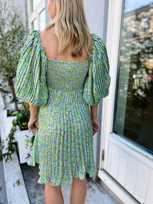 Plisse Mini Dress - Green Garden  - Image 2