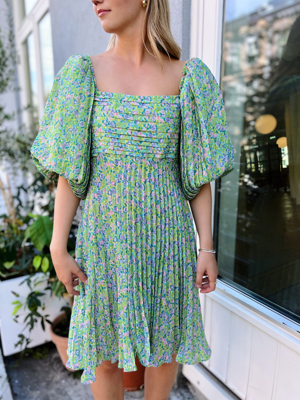 Plisse Mini Dress - Green Garden  - Image 1