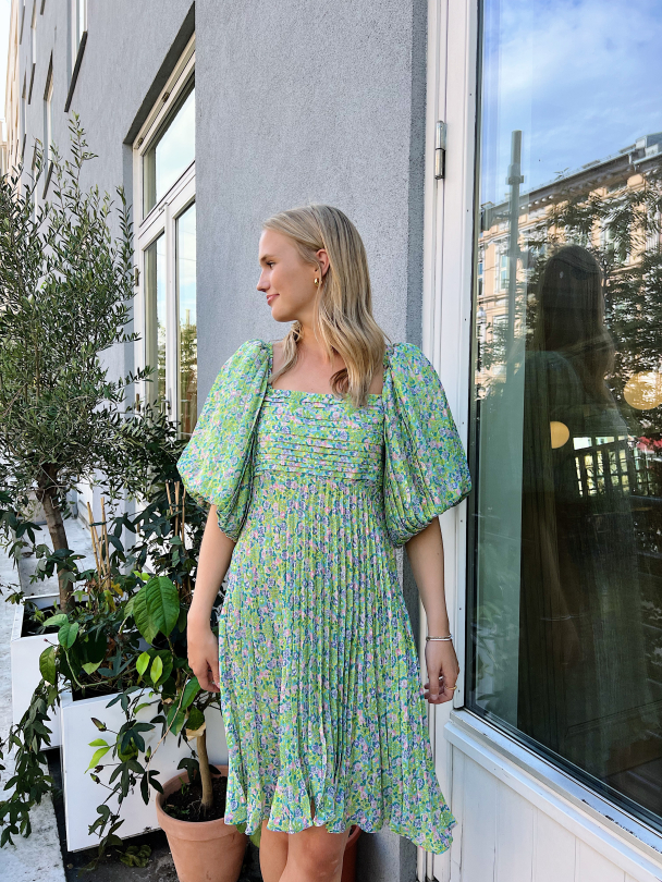 Plisse Mini Dress - Green Garden  - Image 3