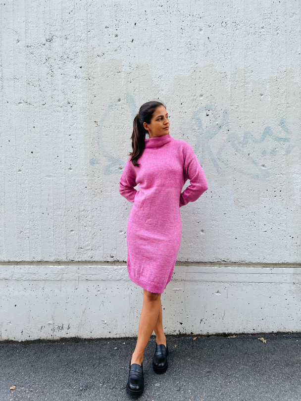 Mola Knit highneck dress - Phlox Pink Melange - Image 5