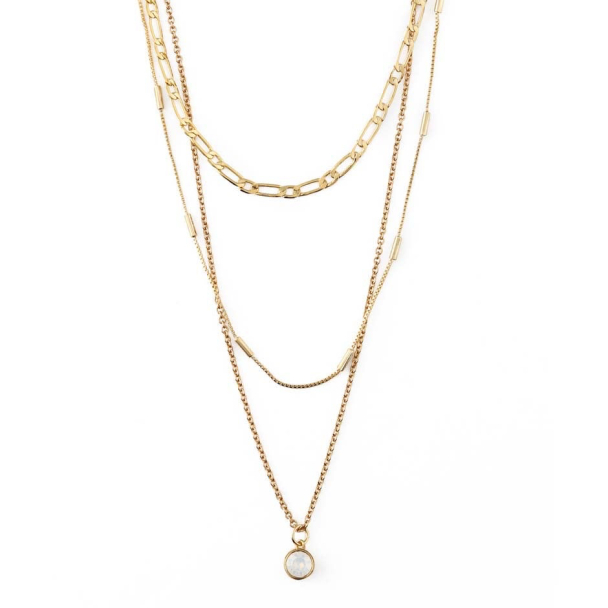 ORELIA Swarovski White Opal Drop 3-Row Necklace - Image 1