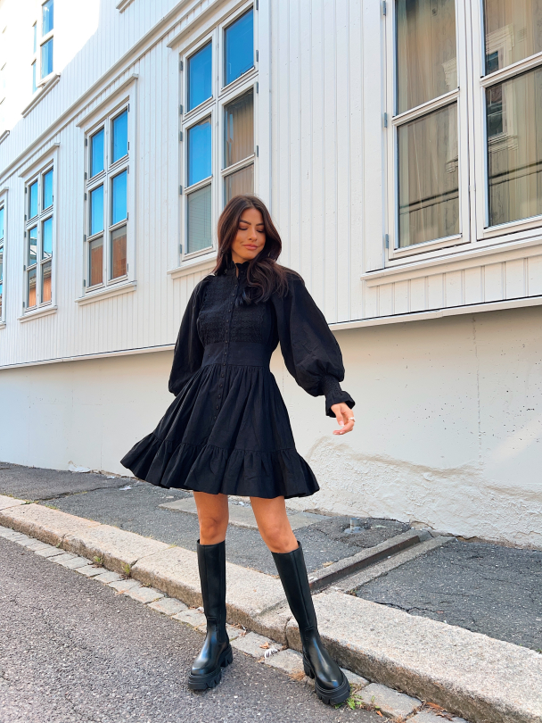 Baby Cord Mini  Dress - Black - Image 4