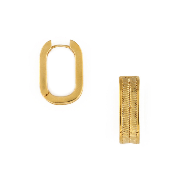 ORELIA Chain Inlayed Oval Hoop - Image 1