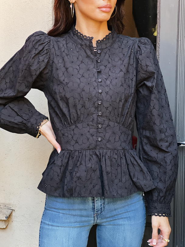 Greta Blouse - Black Broderie  - Image 1