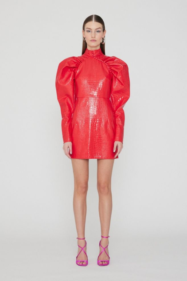 Long-sleeve Button Dress Red - Image 3