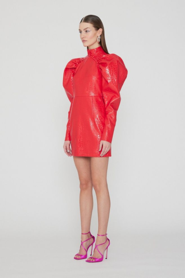 Long-sleeve Button Dress Red - Image 4