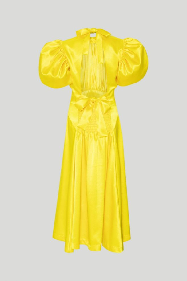 Puffy Sleeve Dress Satin Yellow  - Image 2