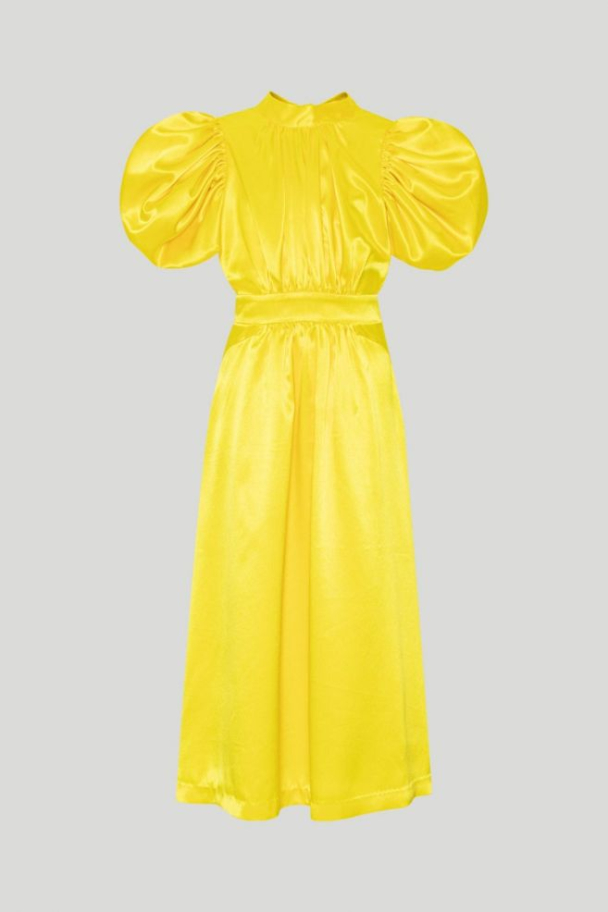 Puffy Sleeve Dress Satin Yellow  - Image 3