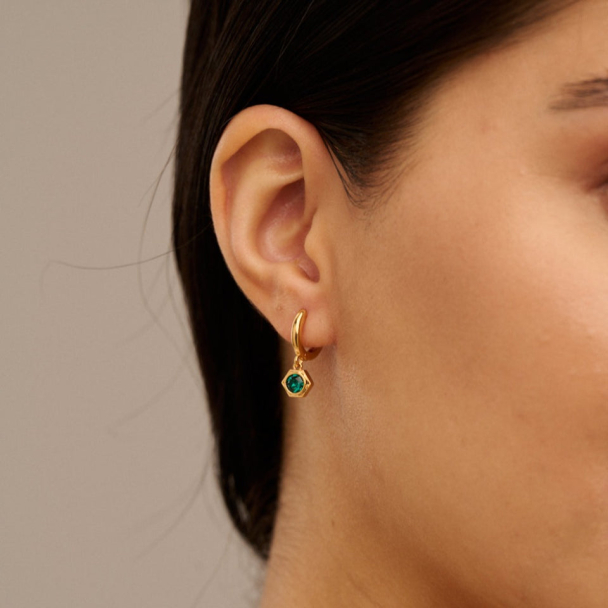 ORELIA Emerald Hexagon Huggie Hoop - Image 2