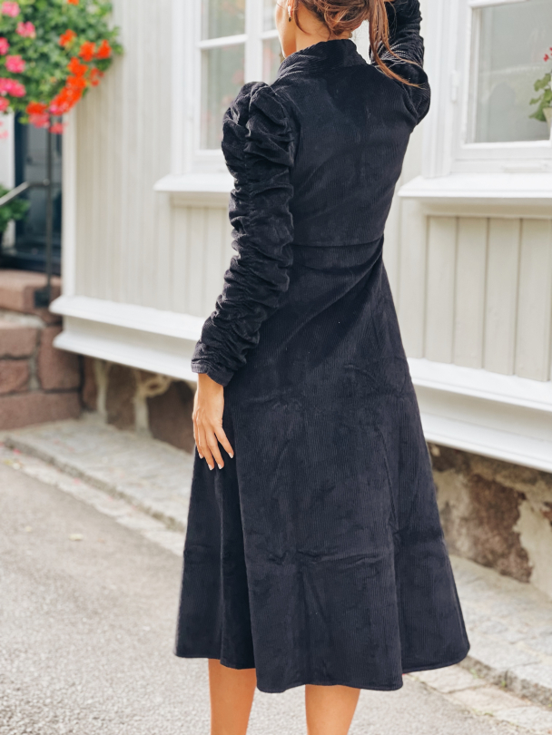 Corduroy V-Neck Dress - Black - Image 2