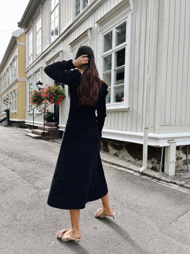 Corduroy V-Neck Dress - Black - Image 5