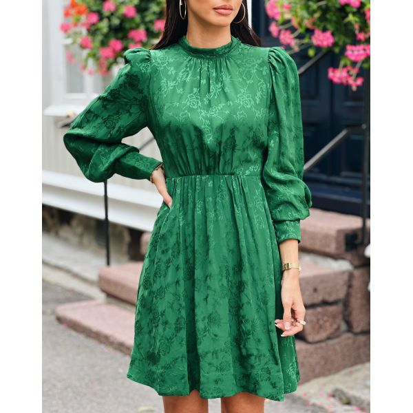 Jacquard Open Back Dress - Emerald