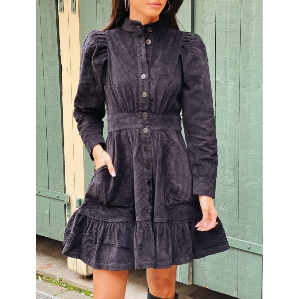 Corduroy Mini Dress - Black 
