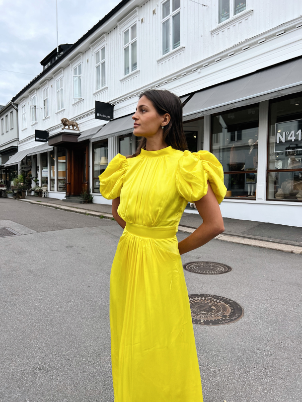 Puffy Sleeve Dress Satin Yellow  - Image 5