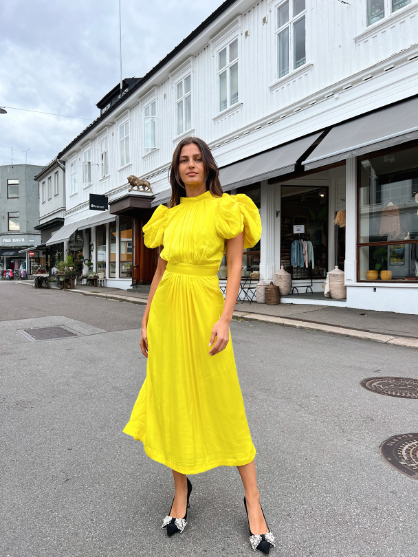 Puffy Sleeve Dress Satin Yellow  - Image 6