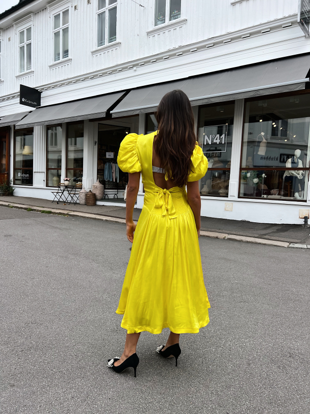 Puffy Sleeve Dress Satin Yellow  - Image 7