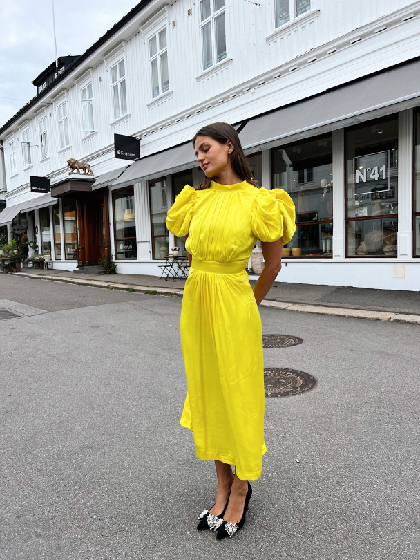 Puffy Sleeve Dress Satin Yellow  - Image 8