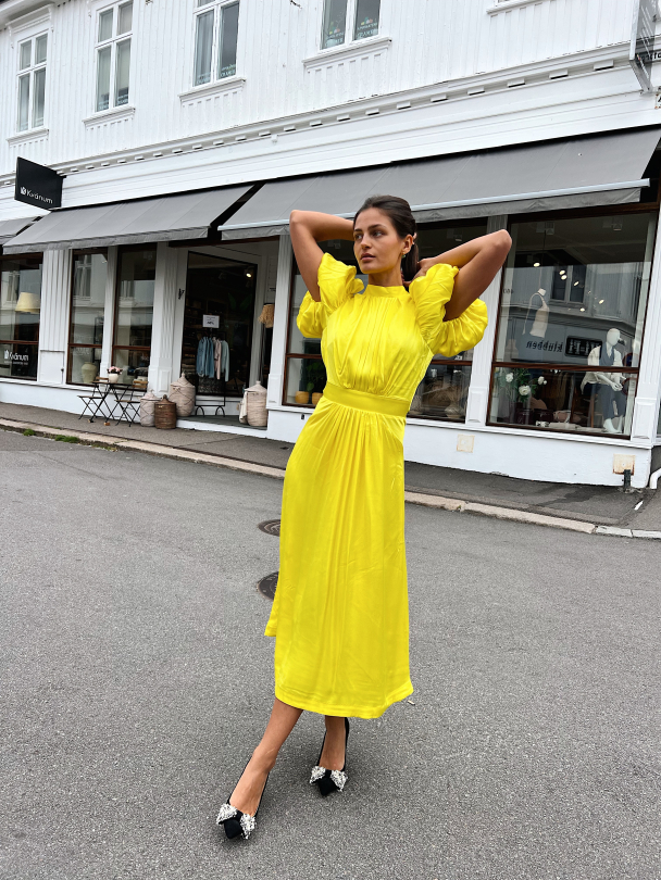 Puffy Sleeve Dress Satin Yellow  - Image 9