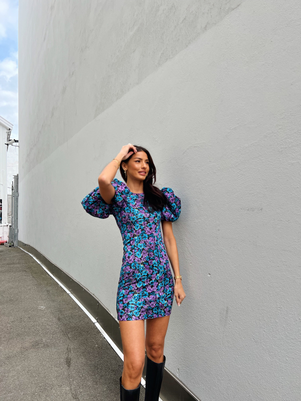 Slinky Jersey Balloon Sleeve Dress Hyacinth - Image 9