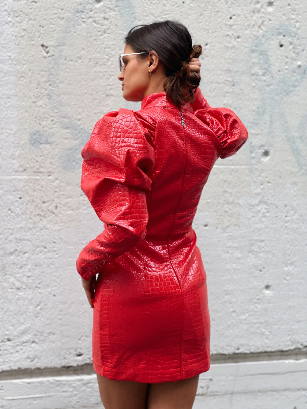 Long-sleeve Button Dress Red - Image 7