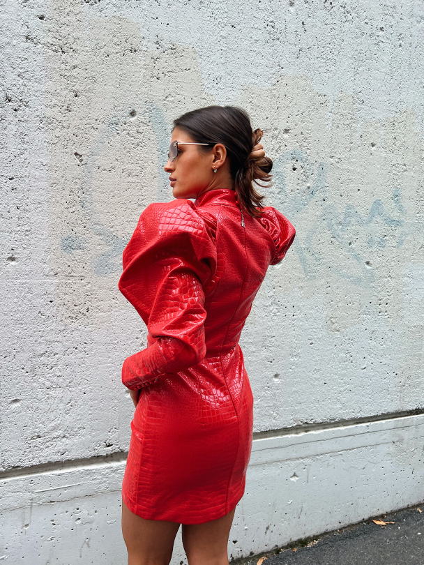 Long-sleeve Button Dress Red - Image 8