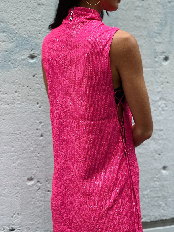 Sequin Mini High-neck Dress Pink - Image 2