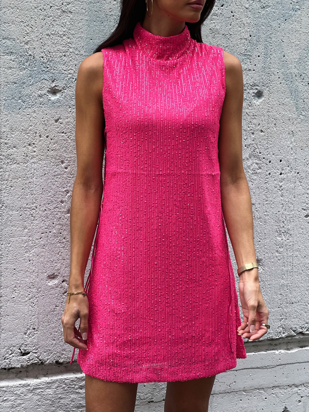 Sequin Mini High-neck Dress Pink - Image 1