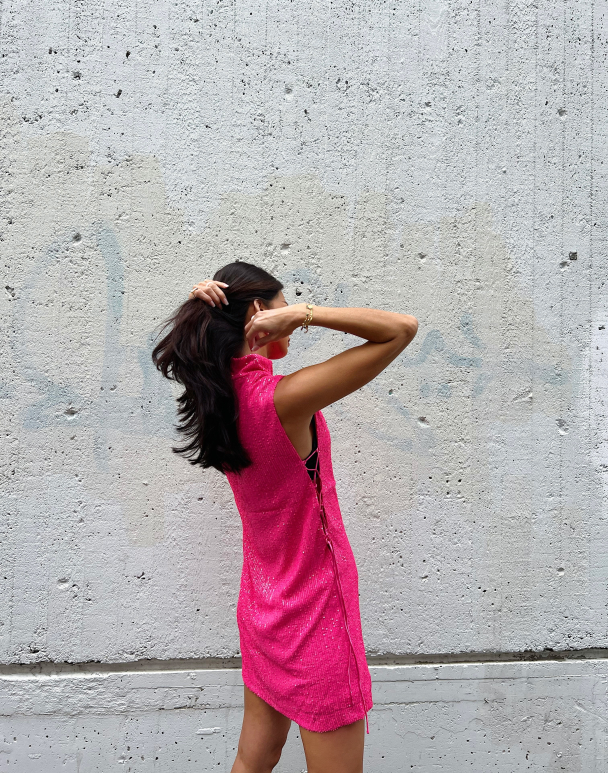 Sequin Mini High-neck Dress Pink - Image 4
