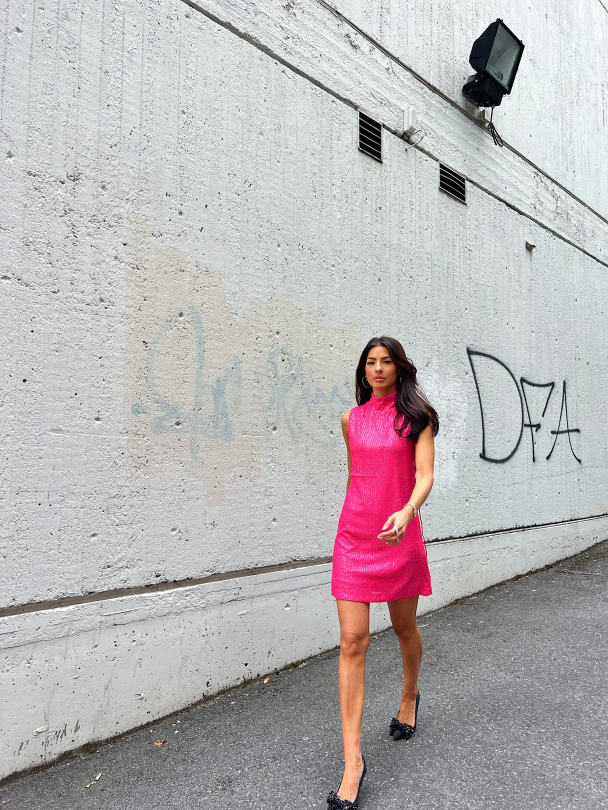 Sequin Mini High-neck Dress Pink - Image 5