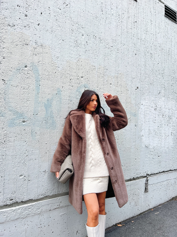 Camille Cocoon Coat - Mole Brown - Image 8