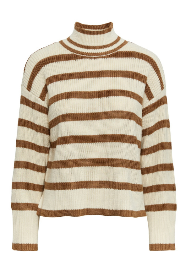 Stripey High Neck Pullover - Coconut/Eggnog - Image 2