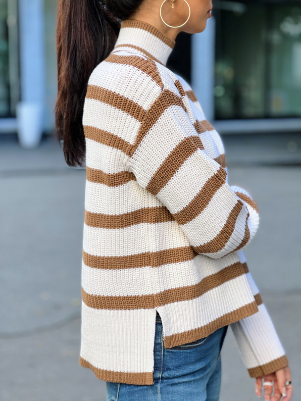 Stripey High Neck Pullover - Coconut/Eggnog - Image 3