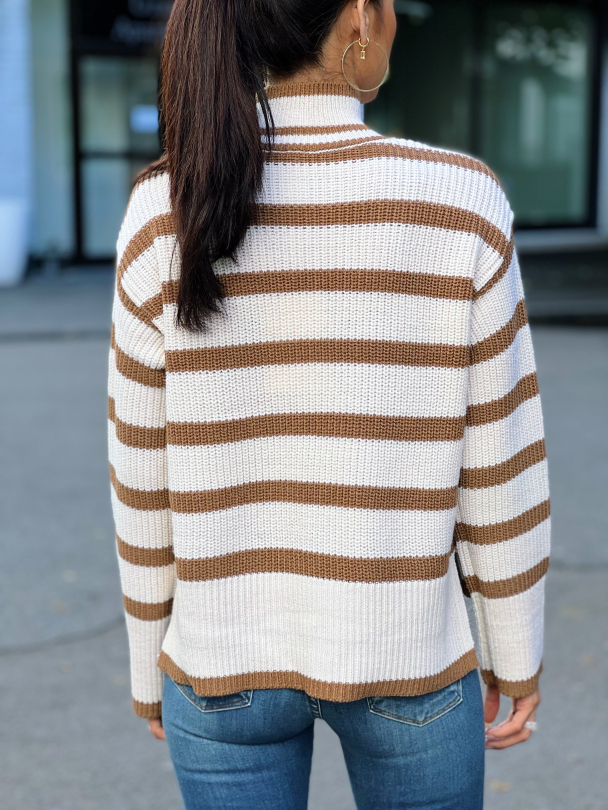 Stripey High Neck Pullover - Coconut/Eggnog - Image 4