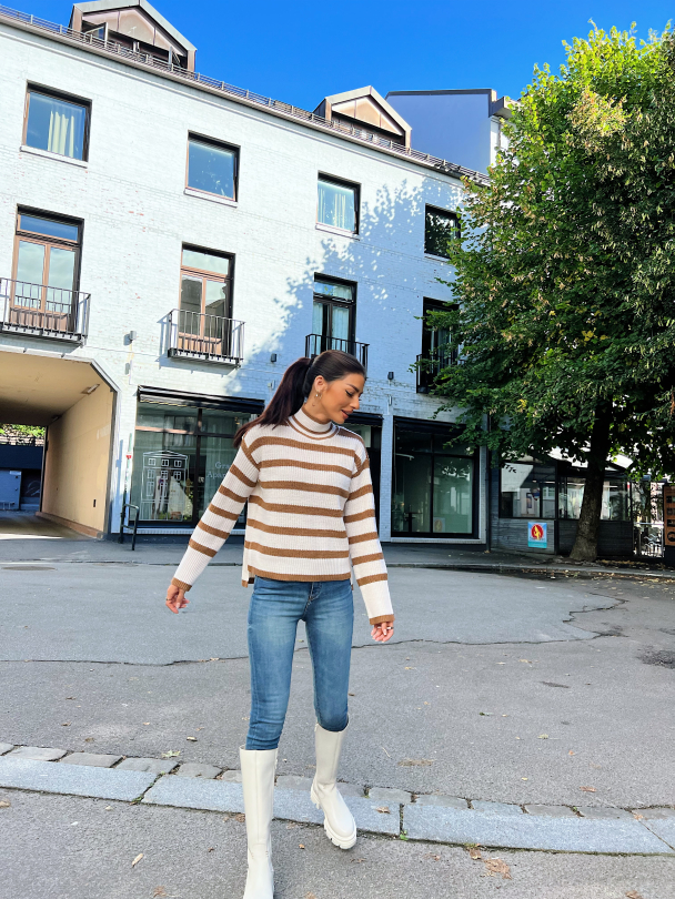 Stripey High Neck Pullover - Coconut/Eggnog - Image 5