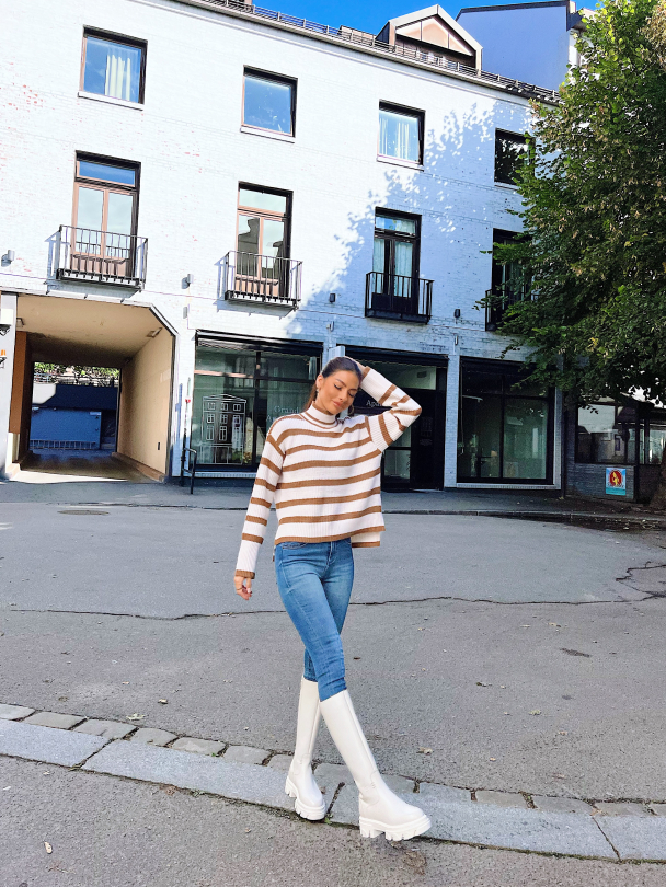 Stripey High Neck Pullover - Coconut/Eggnog - Image 6