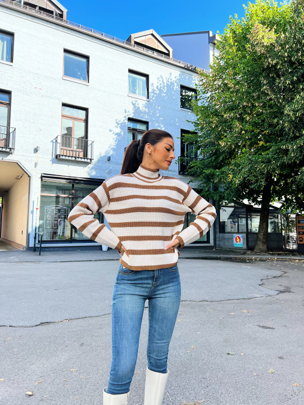 Stripey High Neck Pullover - Coconut/Eggnog - Image 7