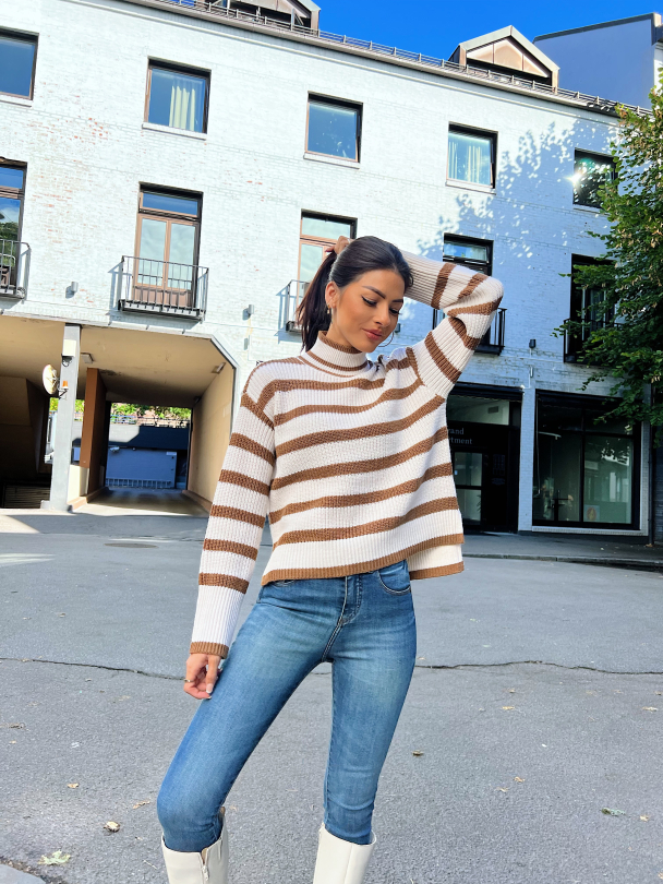 Stripey High Neck Pullover - Coconut/Eggnog - Image 8