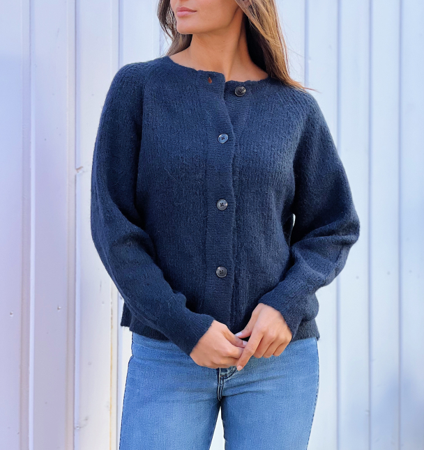 Lulu Knit Short Cardigan - Dark Sapphire - Image 1