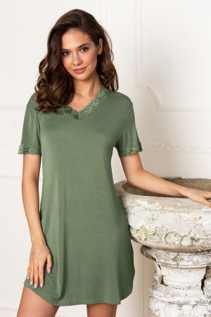 'Bamboo' nightdress with short sleeve, army