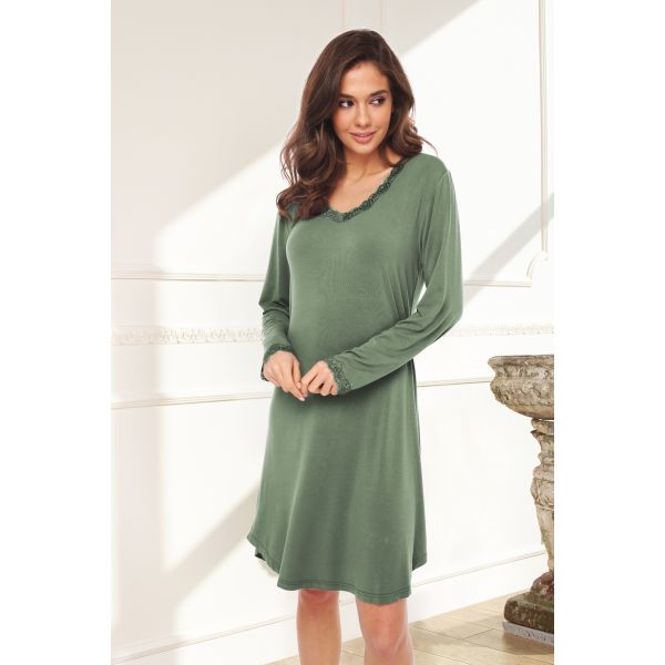 'Bamboo' nightdress with long sleeve, army