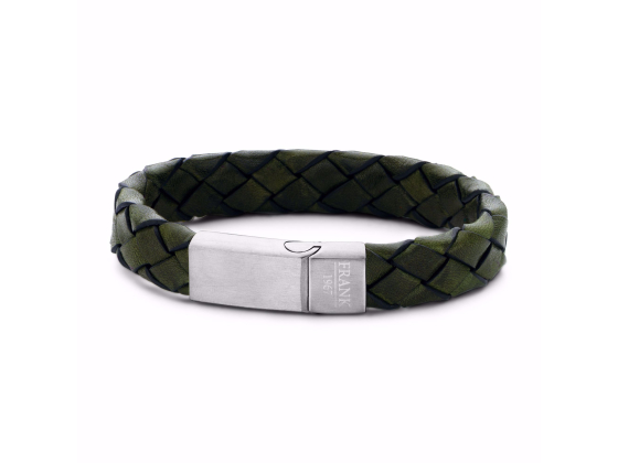 Green Braided Leather Bracelet with Stainless Steel