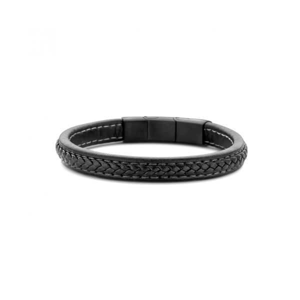 Leather Black Bracelet with braided pattern