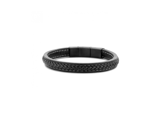 Leather Black Bracelet with braided pattern