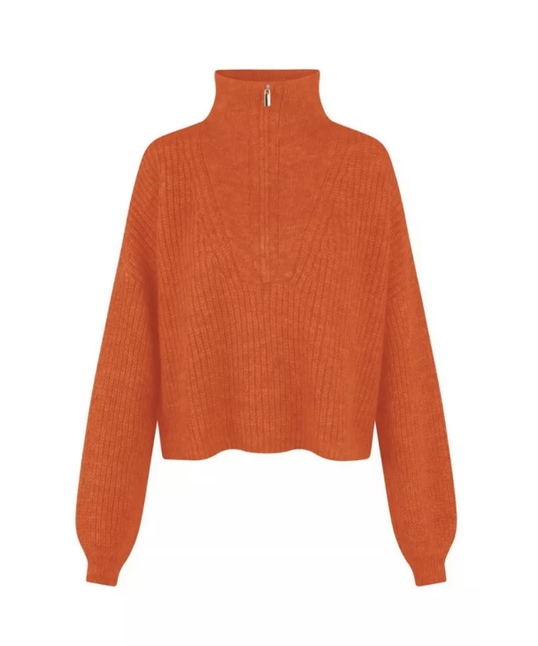 Lusia Knit T-neck Zip - Orange Pepper  - Image 2