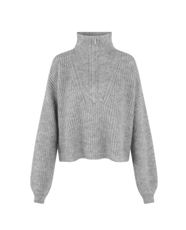 Lusia Knit T-neck Zip - Grey Melange - Image 2