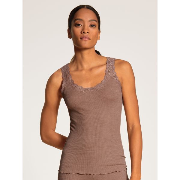 'Richesse Lace' tank top, truffle brown